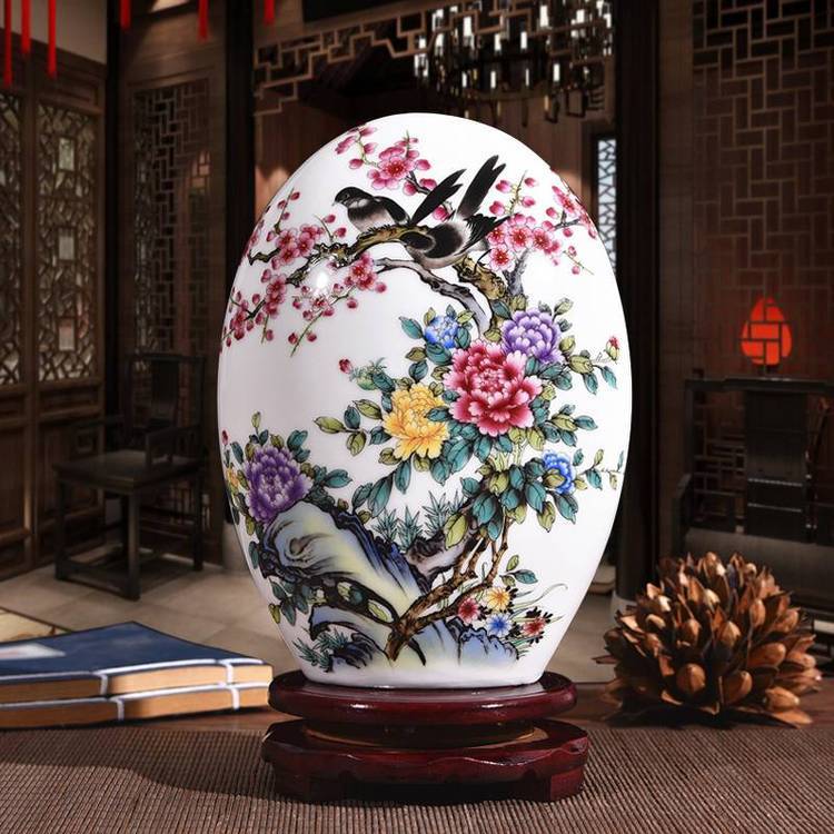 陶瓷擺設(shè)粉彩薄胎大吉大利來(lái)福石花瓶現(xiàn)代家居工藝品裝飾擺件