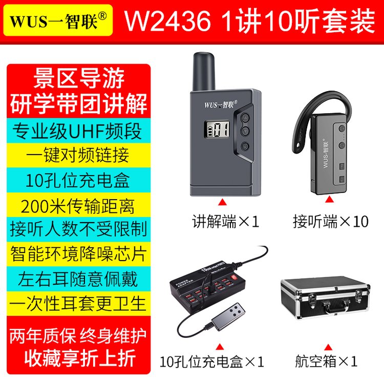 WUS一智聯(lián)講解設(shè)備W2436耳掛式參觀接待一對(duì)多無(wú)線講解耳麥