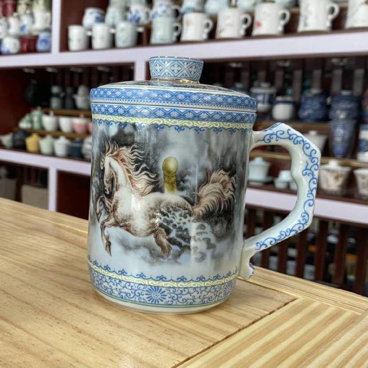 陶瓷茶杯帶蓋杯子家用大容量水杯辦公室青花瓷刻字