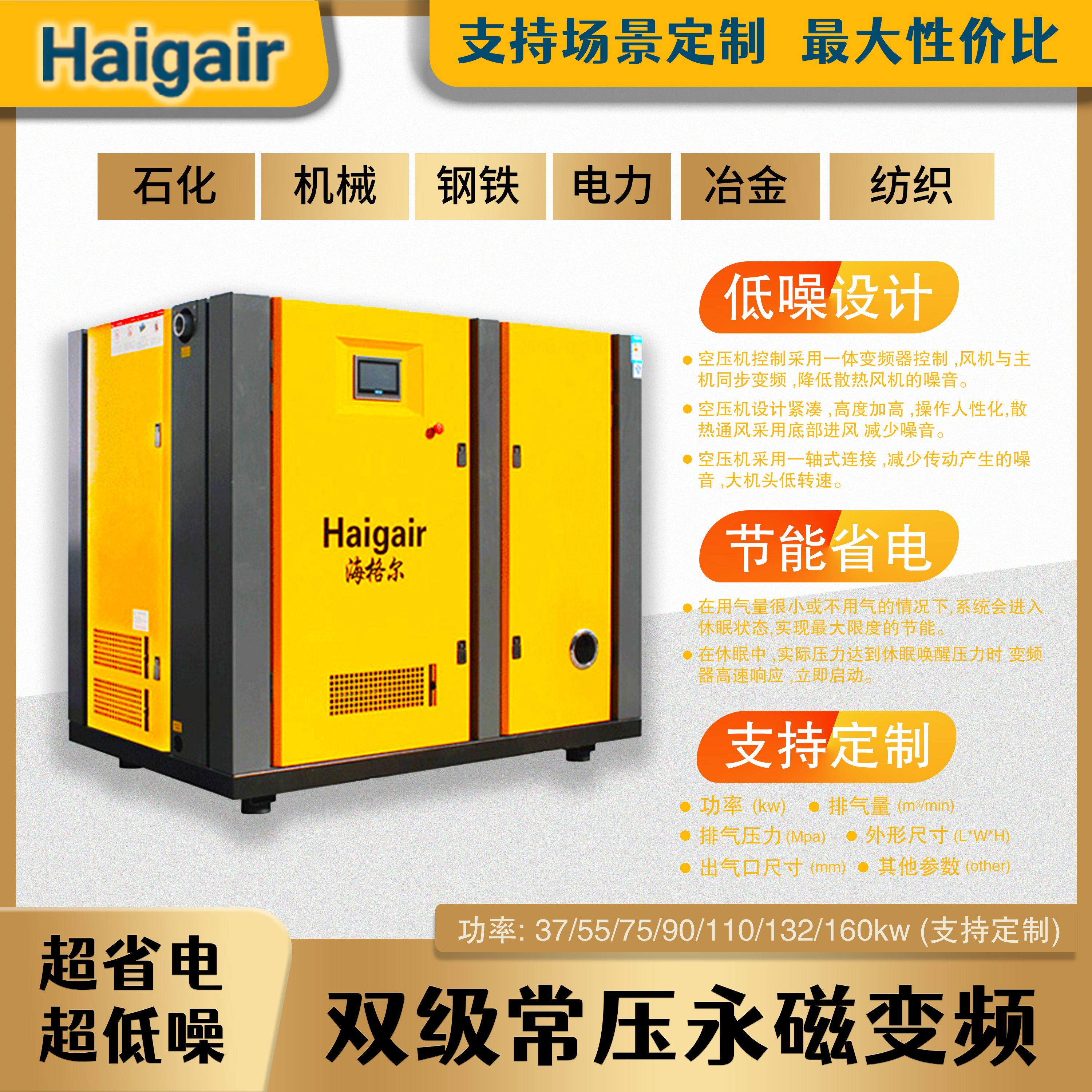 工廠專用永磁變頻螺桿節(jié)能省電低噪雙級(jí)單級(jí)常壓低壓海格爾空壓機(jī)