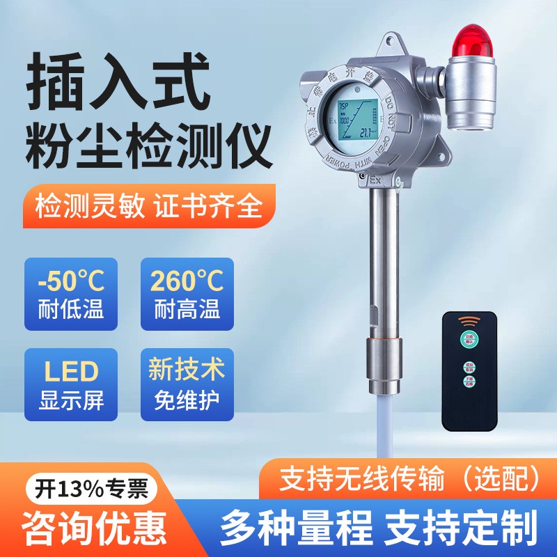 插入式粉塵布袋除塵管道高溫?zé)焿m粉末顆粒測量儀器粉塵濃度檢測儀