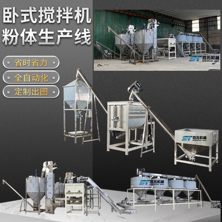奶茶粉攪拌機全自動干粉生產(chǎn)線有機肥粉體顆粒臥式混合機計量稱重