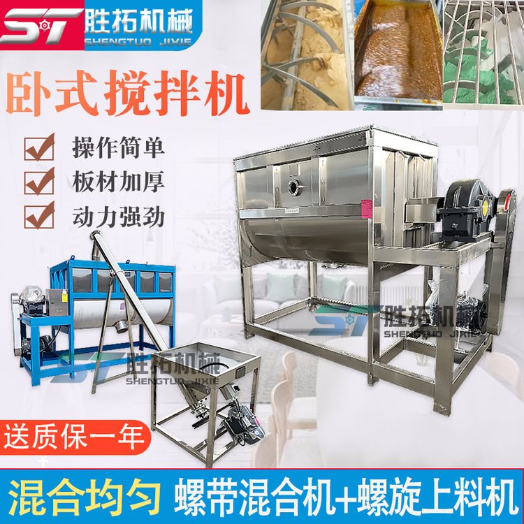 臥式攪拌機固態(tài)顆粒大型螺帶混合機肥料加熱拌料機化工干粉混料機