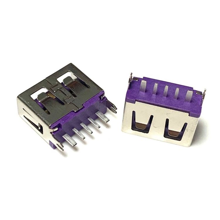 usb直插快充母座A母5Pin直立式180度大電流插座AF立插大電流紫色