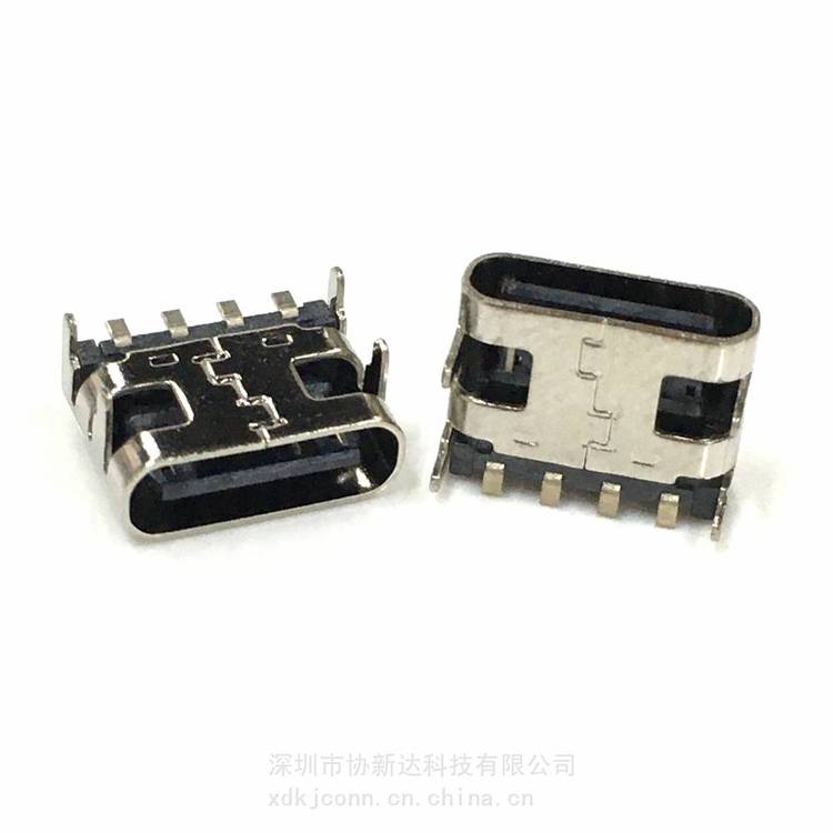 4PIN臥式四腳插板SMT母座USB3.1TYPEC板上型前插后貼L=6.5mm304