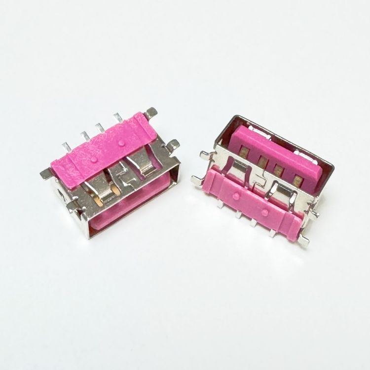 USB四腳全貼母座短體8.5mmAF4Pin臥式180°貼板SMT有柱直邊紅膠芯