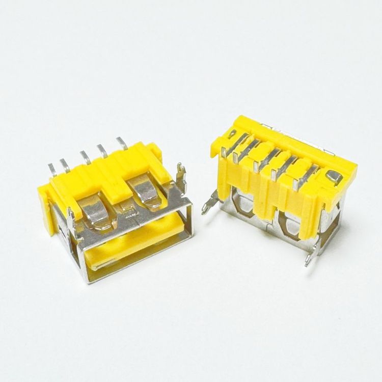 帶開關(guān)USB母座5PIN板上型前插后貼SMTH=7.1mm帶信號(hào)腳插座黃膠芯