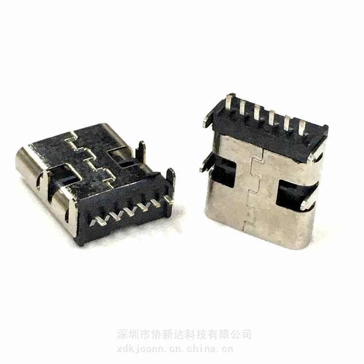 加長TYPEC10.0mm母座USB3.1臥式前插后貼SMT插座6PIN四腳插板單排貼片座