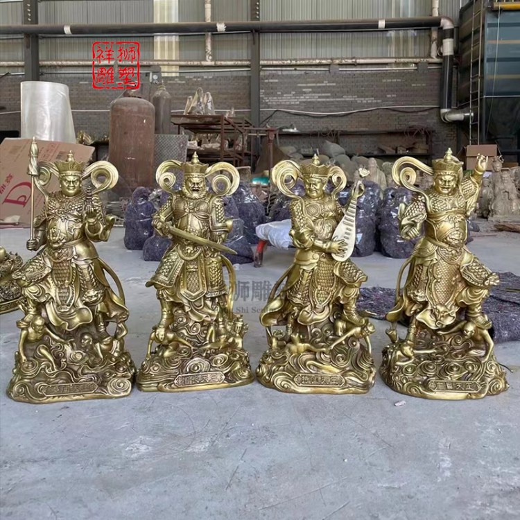 純銅四大金剛佛像擺件護法神像一套家居辦公室桌面裝飾品復古擺設