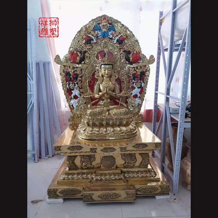 新款藏式密宗大號純銅金剛法坐四臂觀音佛像藏傳黃銅觀音菩薩2米