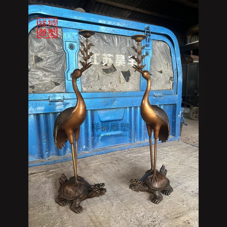 大號(hào)純銅燭臺(tái)龜仙鶴銅燭臺(tái)長(zhǎng)明燈佛具寺廟佛堂仙鶴燈臺(tái)黃銅一米二