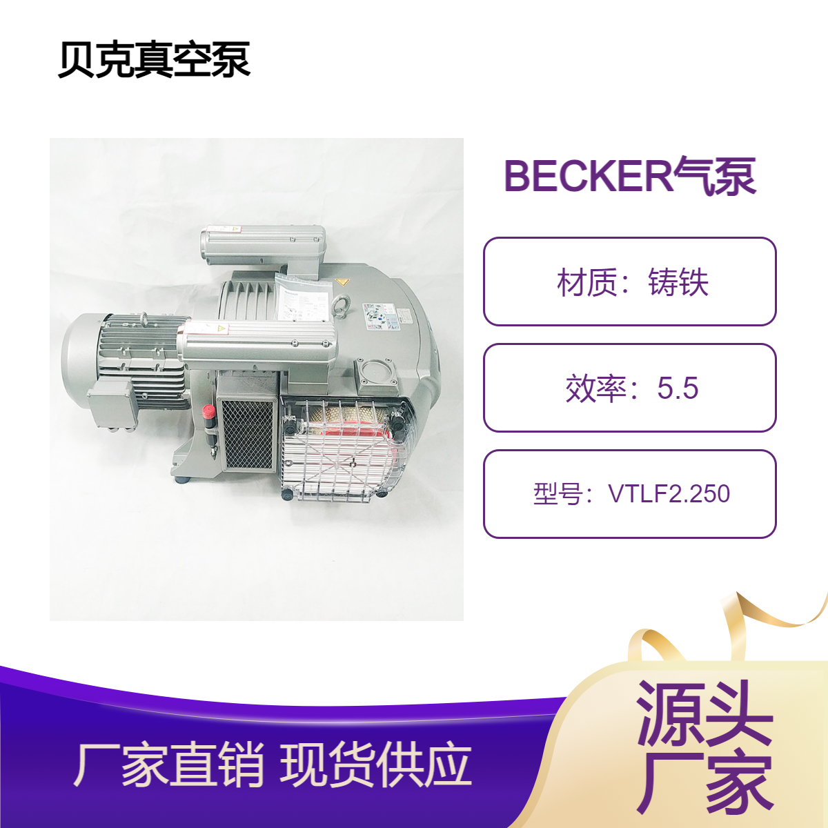 德國BECKER真空泵VTLF2.250大型工業(yè)無油旋片印刷機(jī)專用氣泵風(fēng)泵