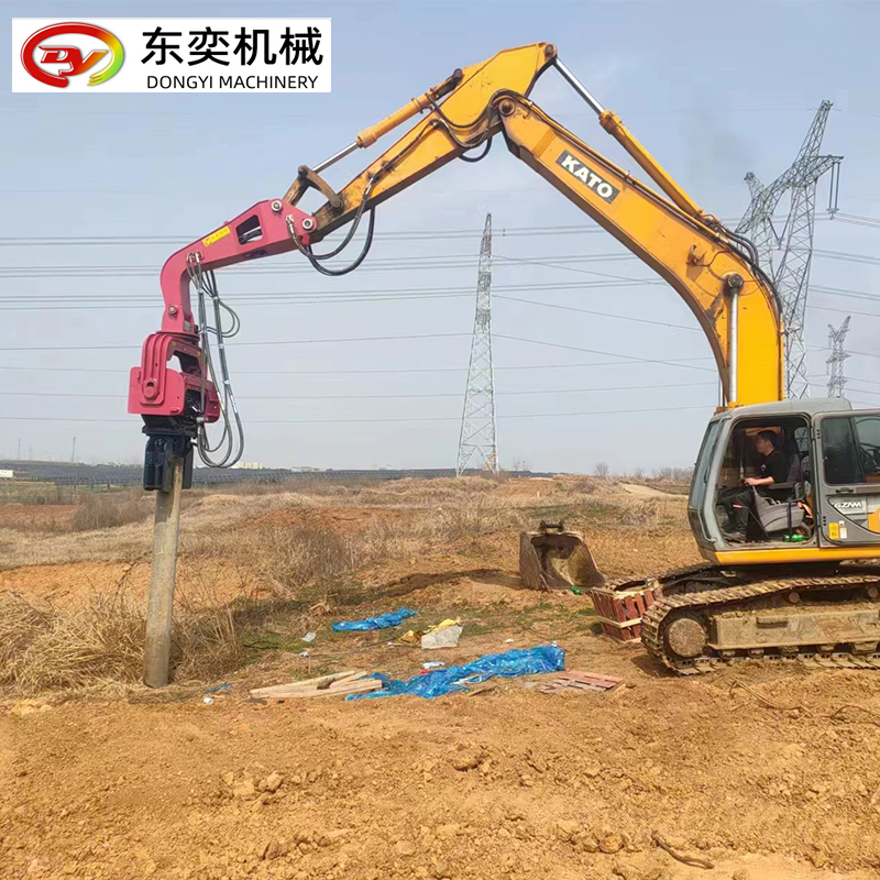 鋼板打拔樁機(jī)挖機(jī)改裝振動(dòng)錘拉伸鋼光伏管樁打樁機(jī)
