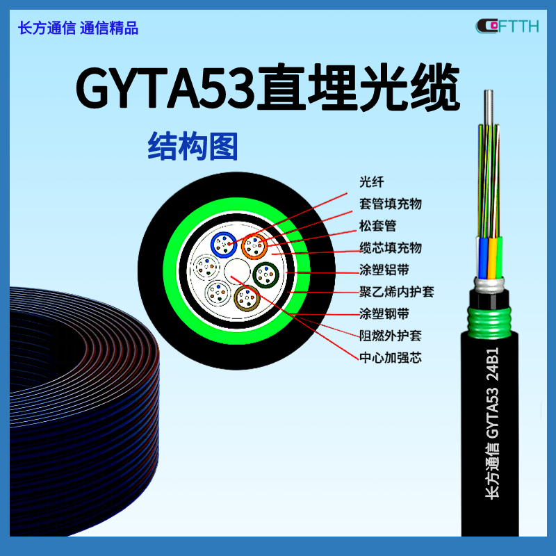 24芯GYTA53鎧裝直埋光纜定制GYTA53-48B1單模地埋光纖生產廠家