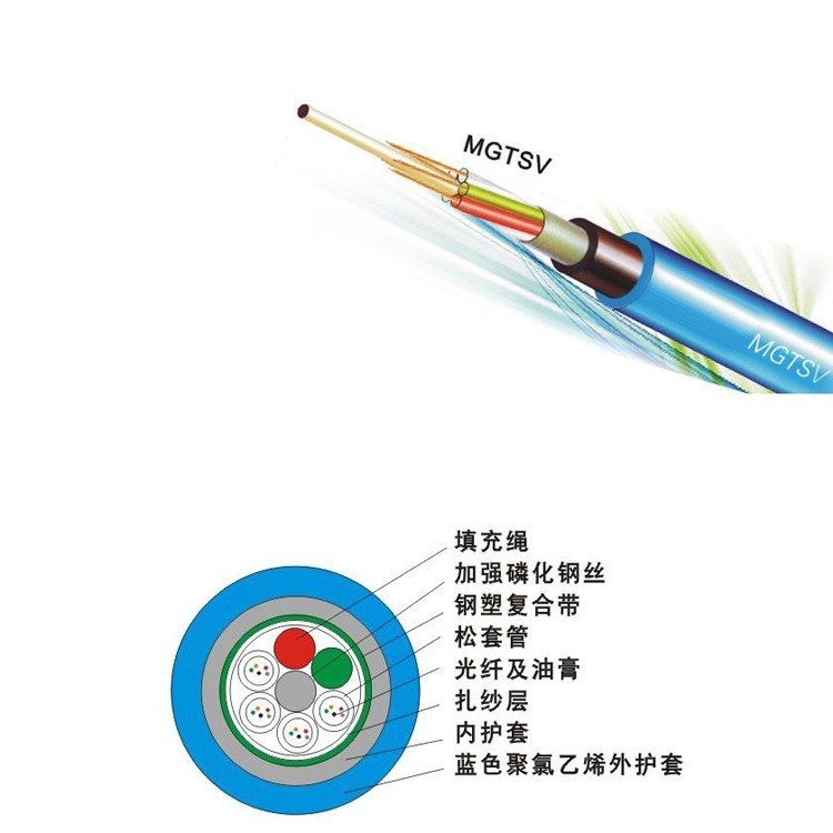 藍(lán)色礦用層絞式MGTSV光纜銅線芯圓線可根據(jù)要求定做
