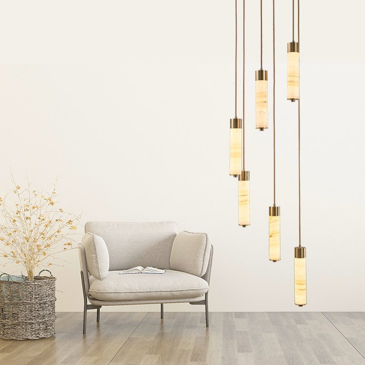 北歐復(fù)式樓別墅長(zhǎng)吊燈具全銅玉石樓梯燈公寓輕奢吊燈進(jìn)豐燈飾廠