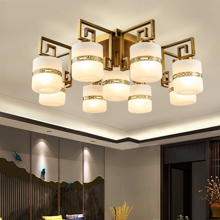 中式全銅云石吸頂燈純銅客廳吸吊燈進(jìn)豐燈飾餐廳書房臥室燈具