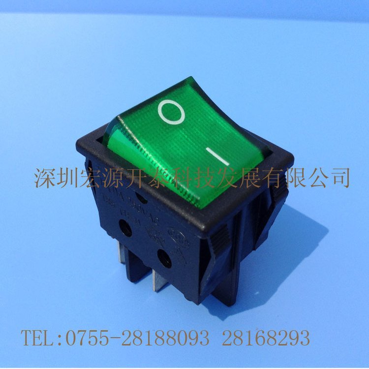 促銷30*25船型開關綠色帶燈翹板開關四腳兩檔