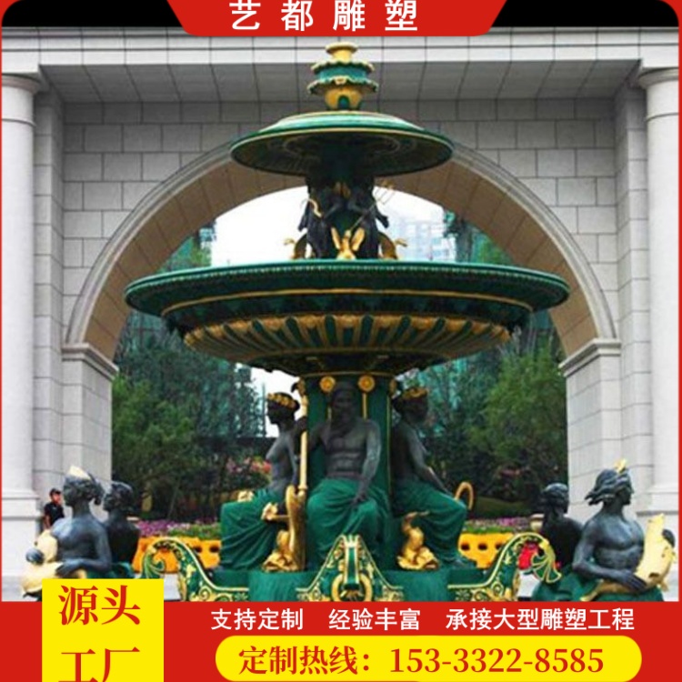 大型歐式鑄銅人物噴泉黃銅動(dòng)物馬噴泉銅水景擺件
