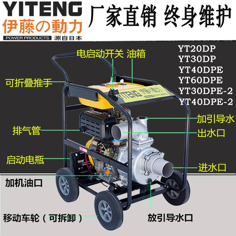 伊藤動力4寸移動式防汛應(yīng)急柴油排水泵YT40DPE-2