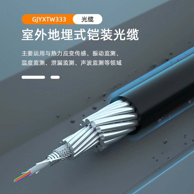 重鎧鎧裝地埋傳感光纖\/測溫\/震動\/通信\/雙層鋼絞絲絞合光纜特種纜